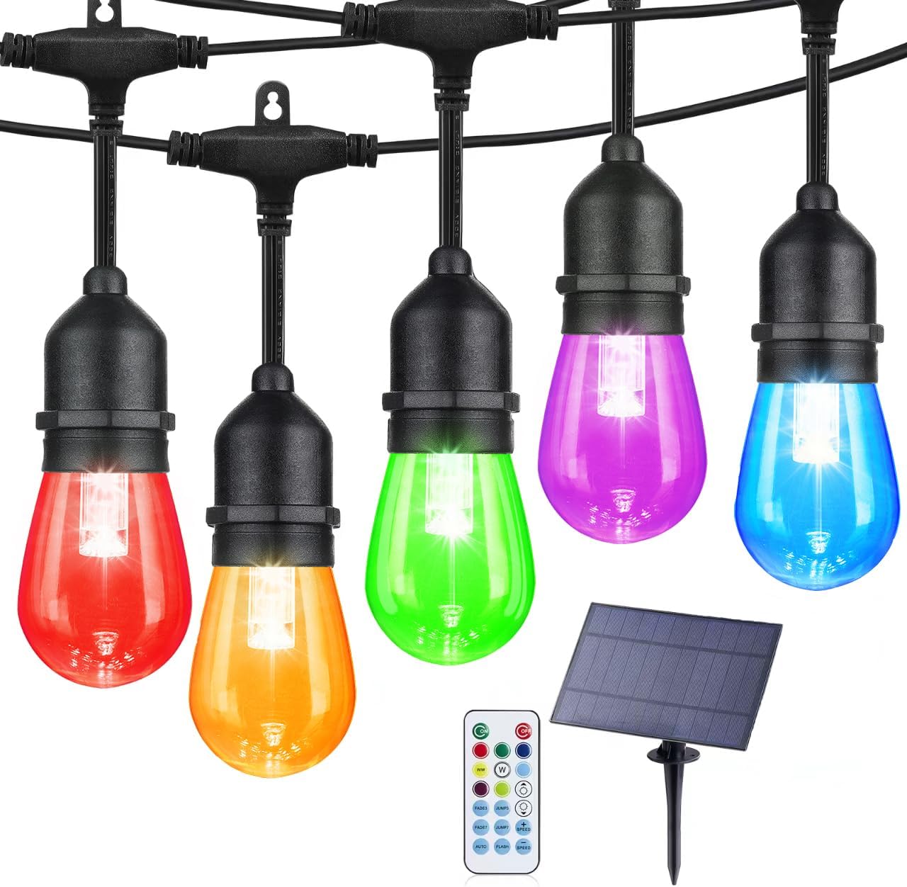 Solar RGB Patio String Lights with Remote