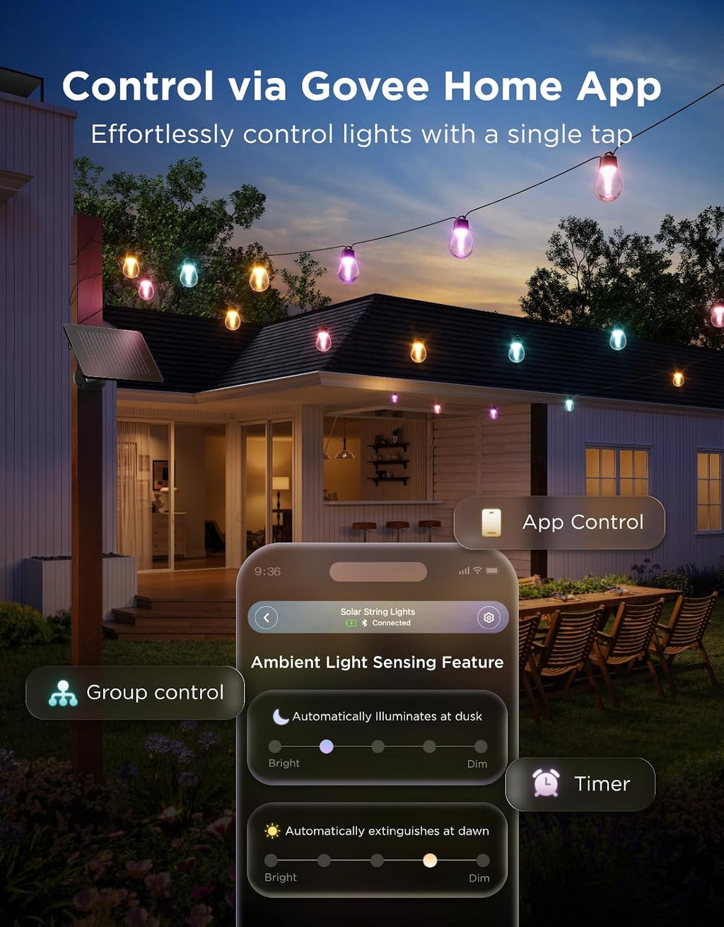 Bluetooth APP‑Controlled Solar RGBICW String Lights