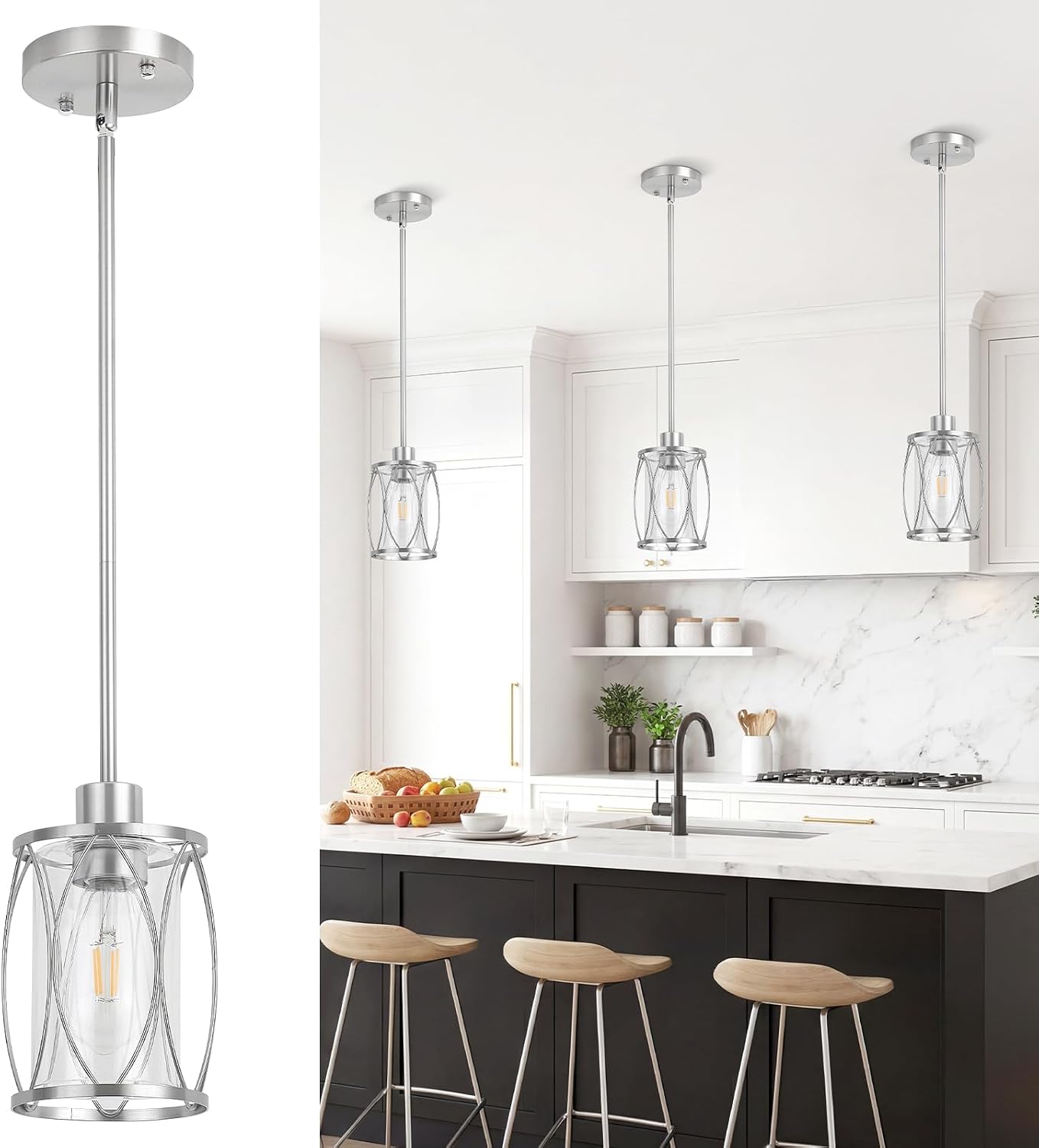 Brushed Nickel Glass Farmhouse Pendant Lights