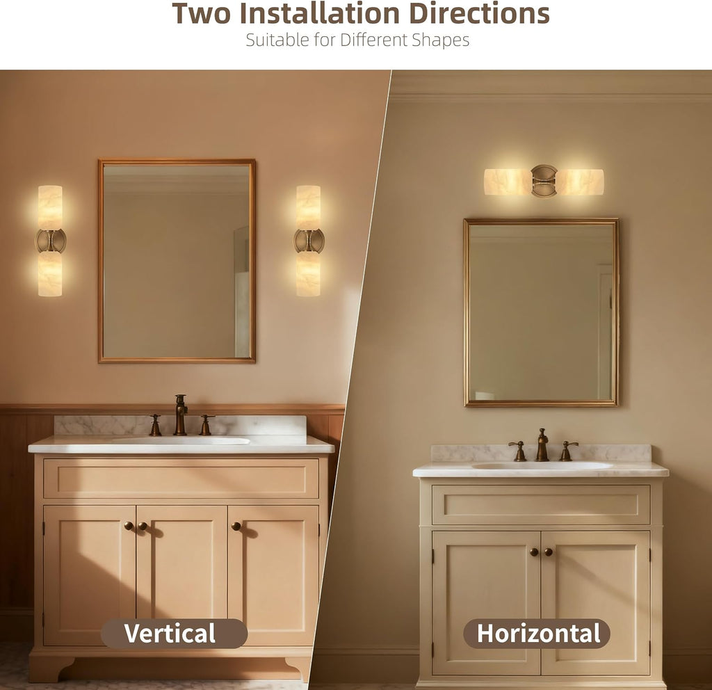 2‑Pack Solid Brass Alabaster Hardwired Wall Sconces