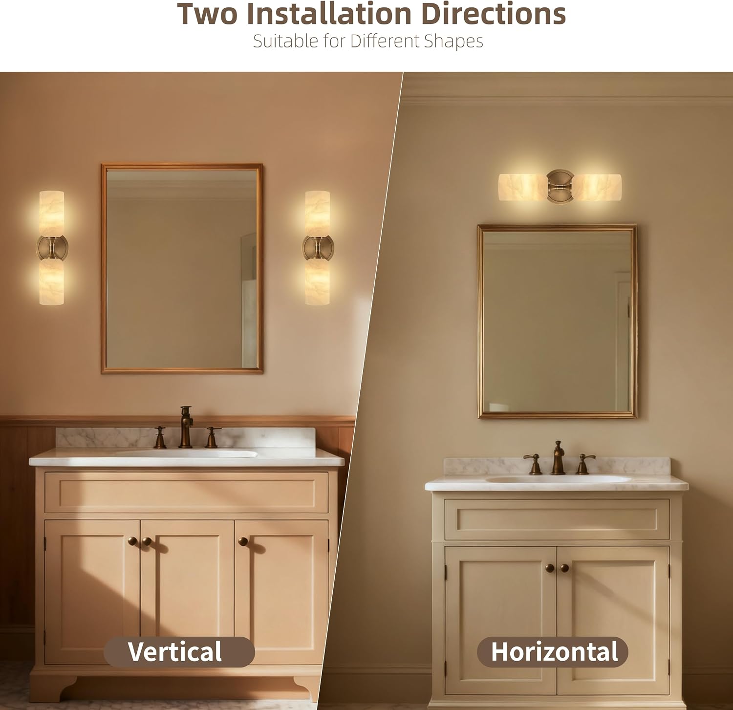 2‑Pack Solid Brass Alabaster Hardwired Wall Sconces