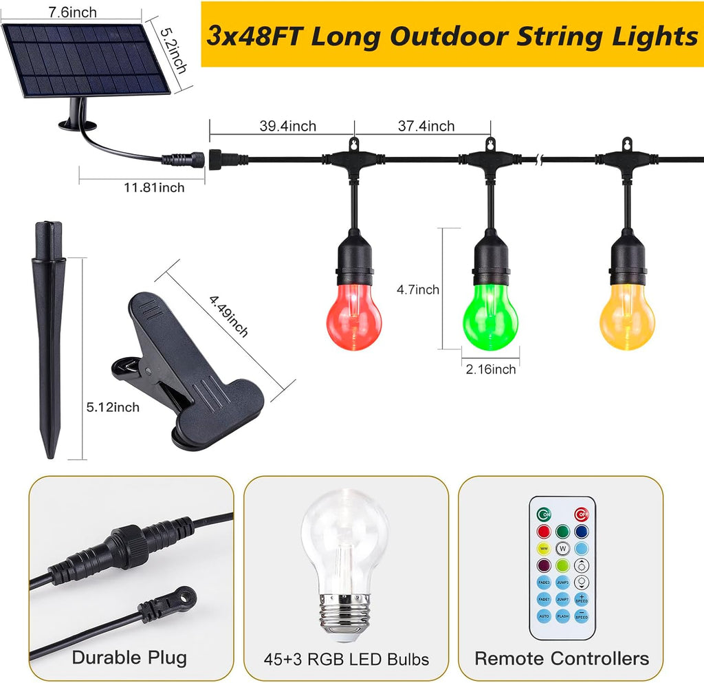 Solar RGB Edison Bulb String Lights with Remote