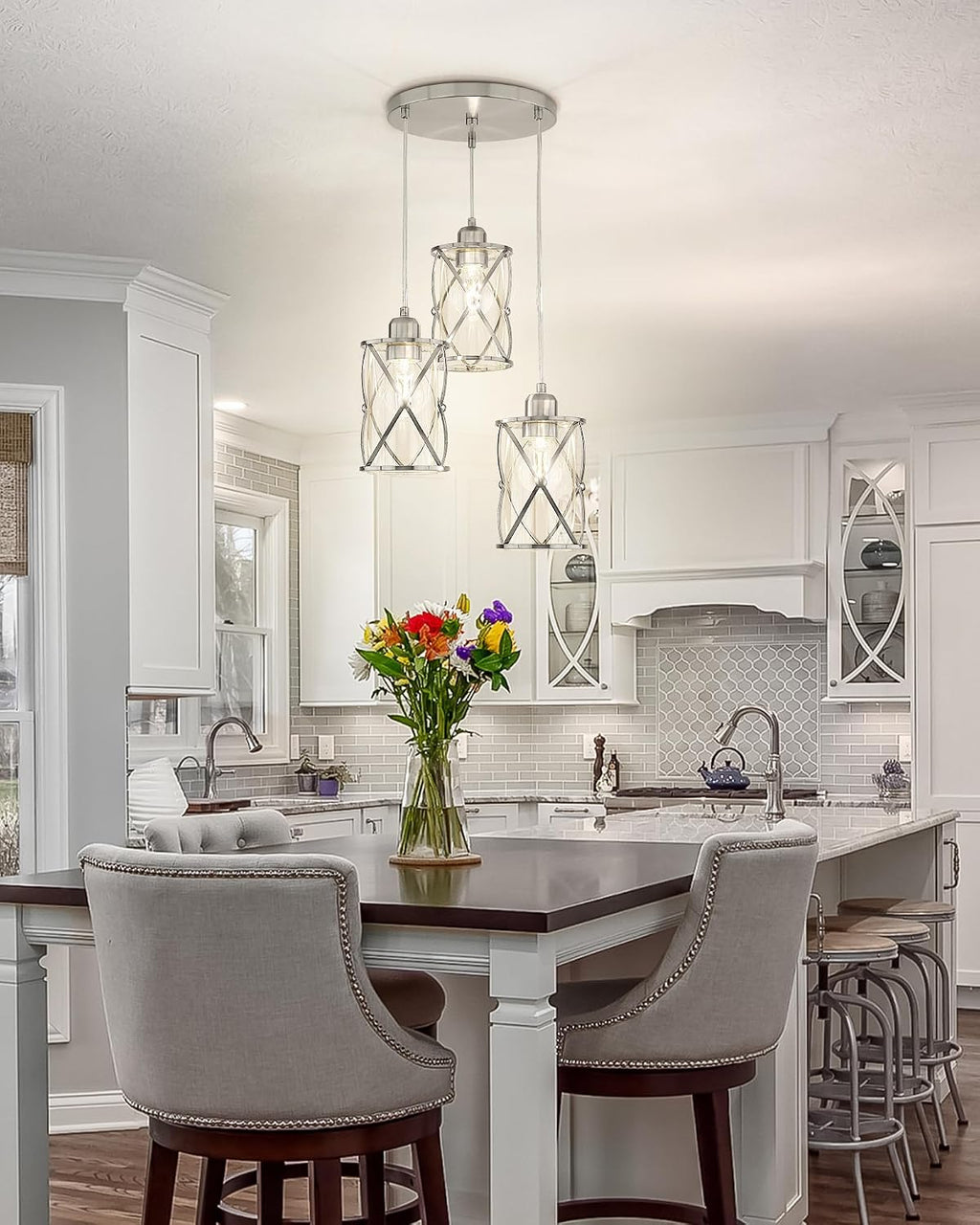 Brushed Nickel Glass Cluster Pendant Light
