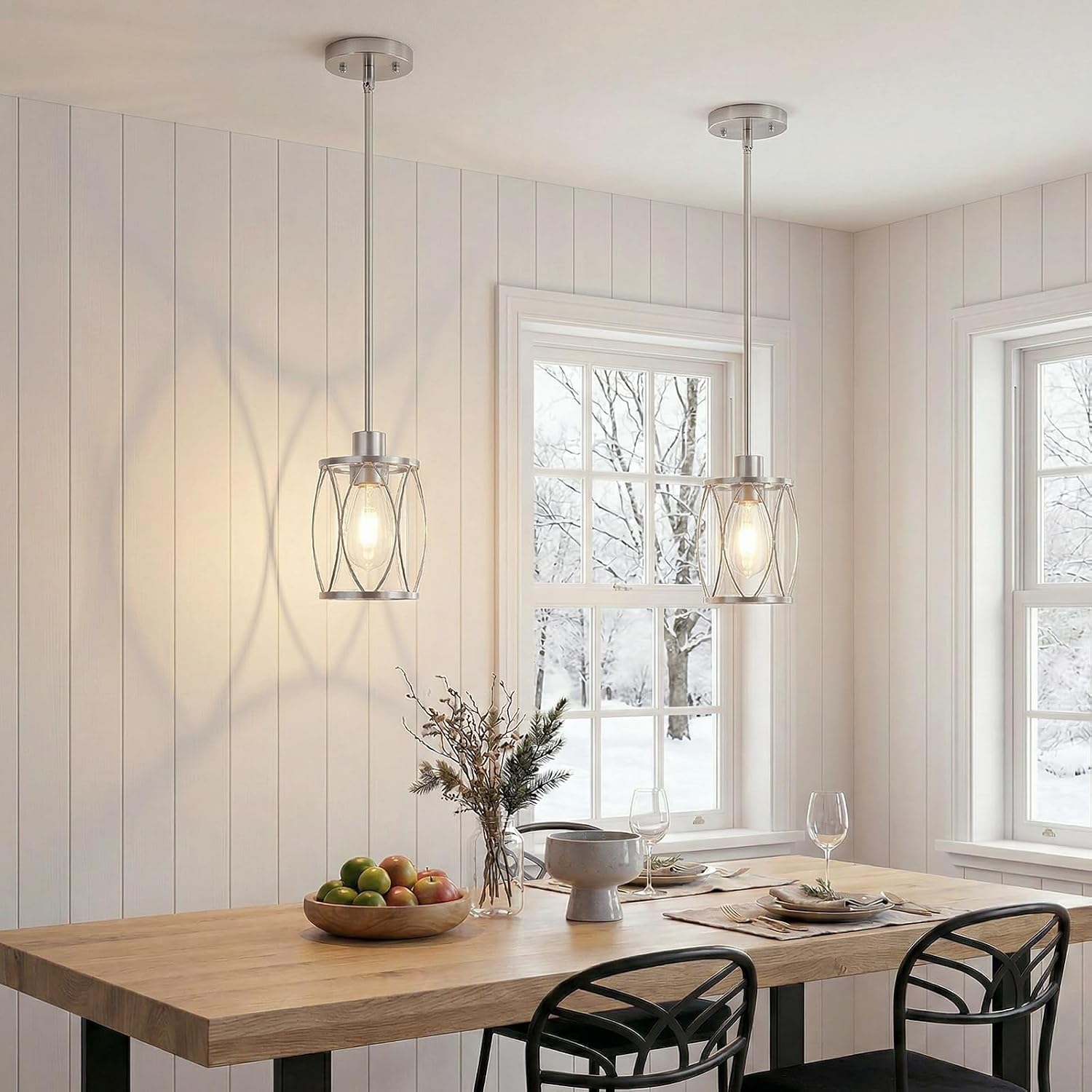 Brushed Nickel Glass Farmhouse Pendant Lights