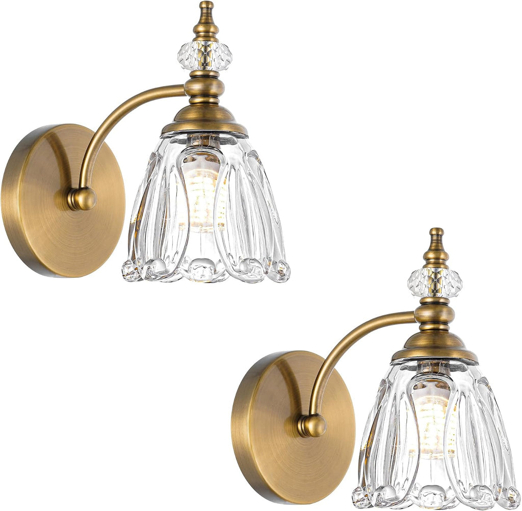 2‑Pack Brushed Antique Brass Glass Wall Sconces