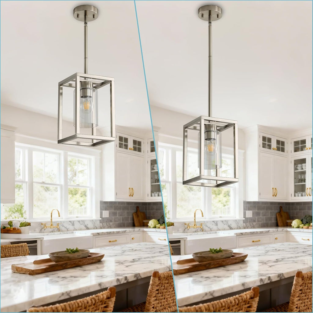 Brushed Nickel Cage Farmhouse Pendant Light