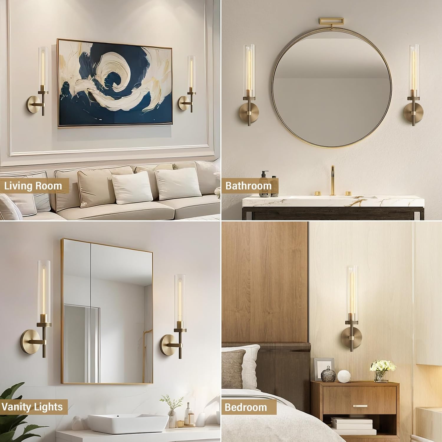 2‑Pack Knurled Brass Bathroom Vanity Wall Sconces