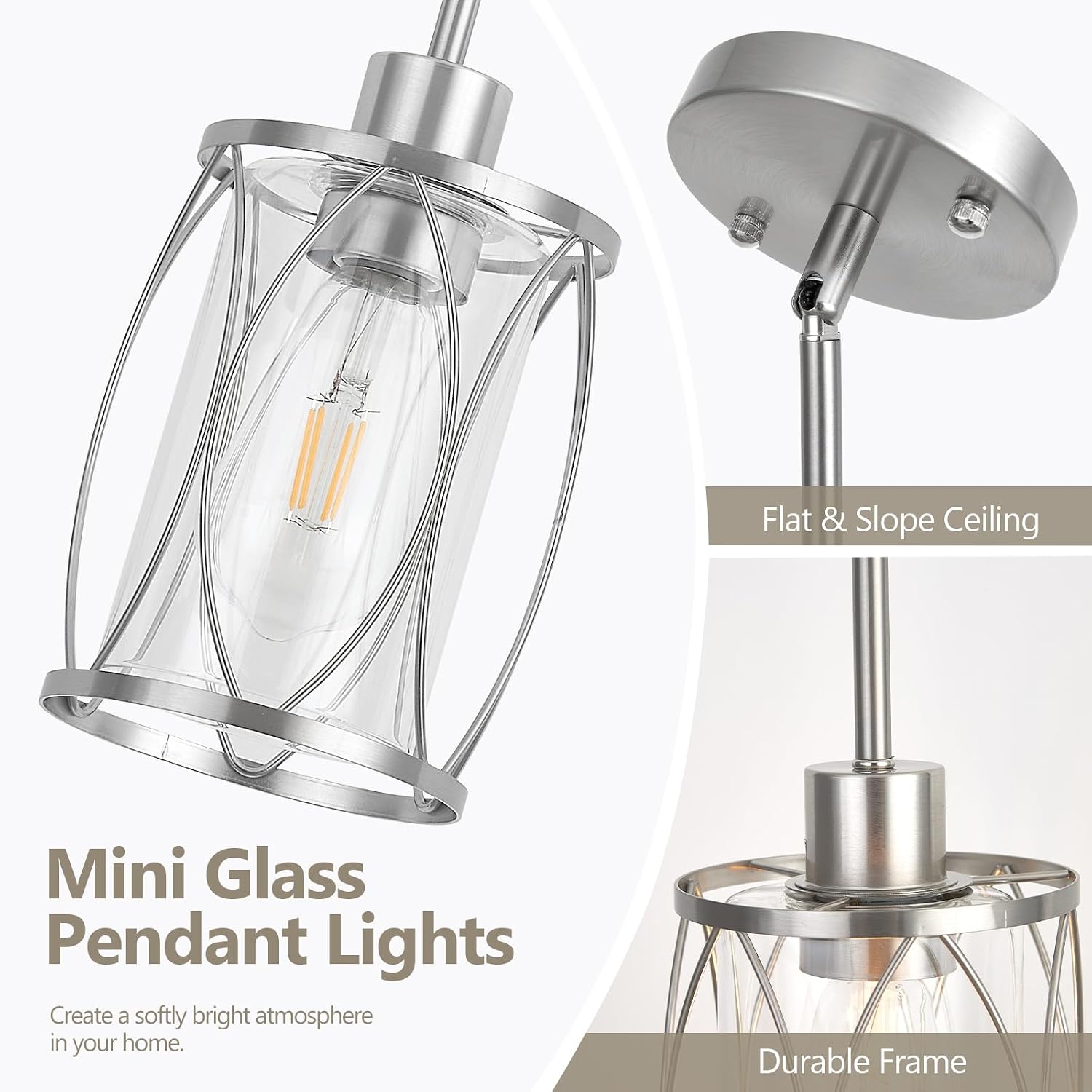 Brushed Nickel Glass Farmhouse Pendant Lights