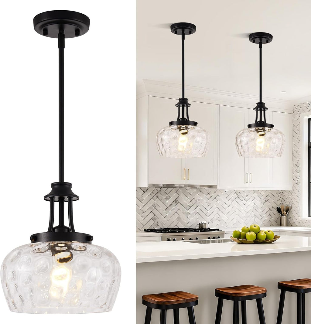 Matte Black Hammered Glass Pendant Light