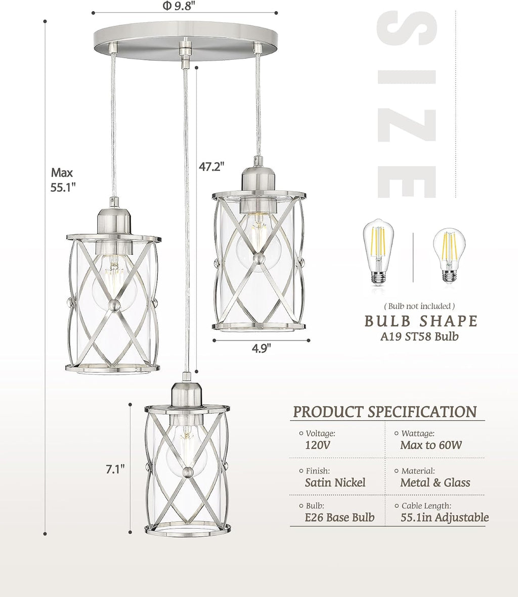 Brushed Nickel Glass Cluster Pendant Light