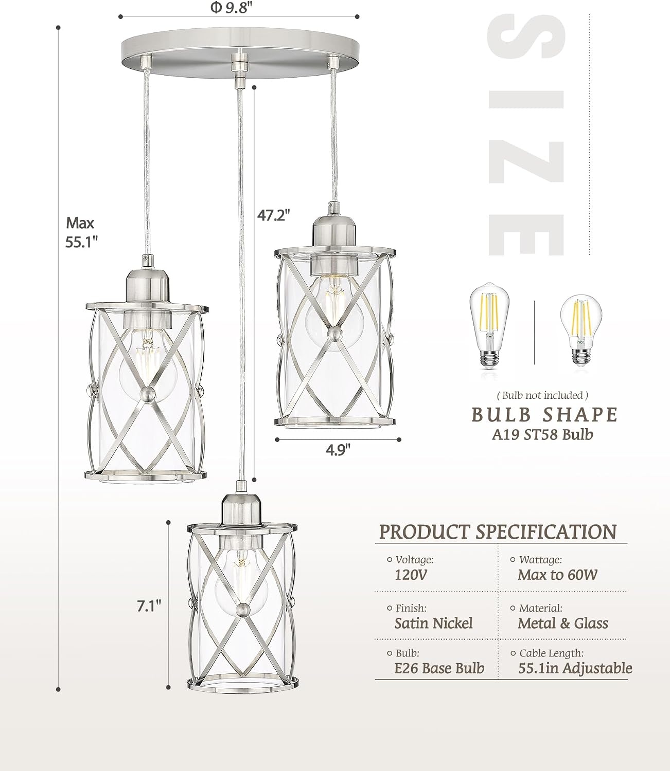 Brushed Nickel Glass Cluster Pendant Light