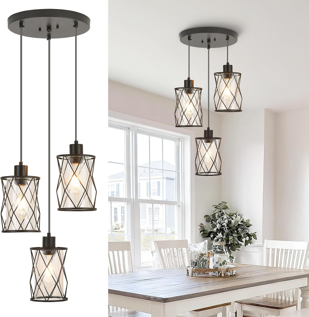 Black Glass Cage Cluster Pendant Light