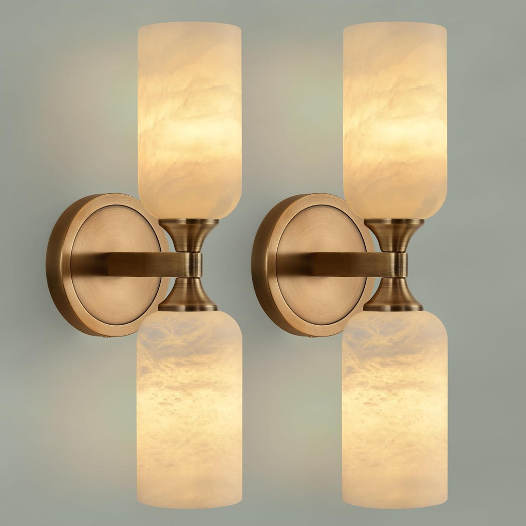 2‑Pack Solid Brass Alabaster Hardwired Wall Sconces