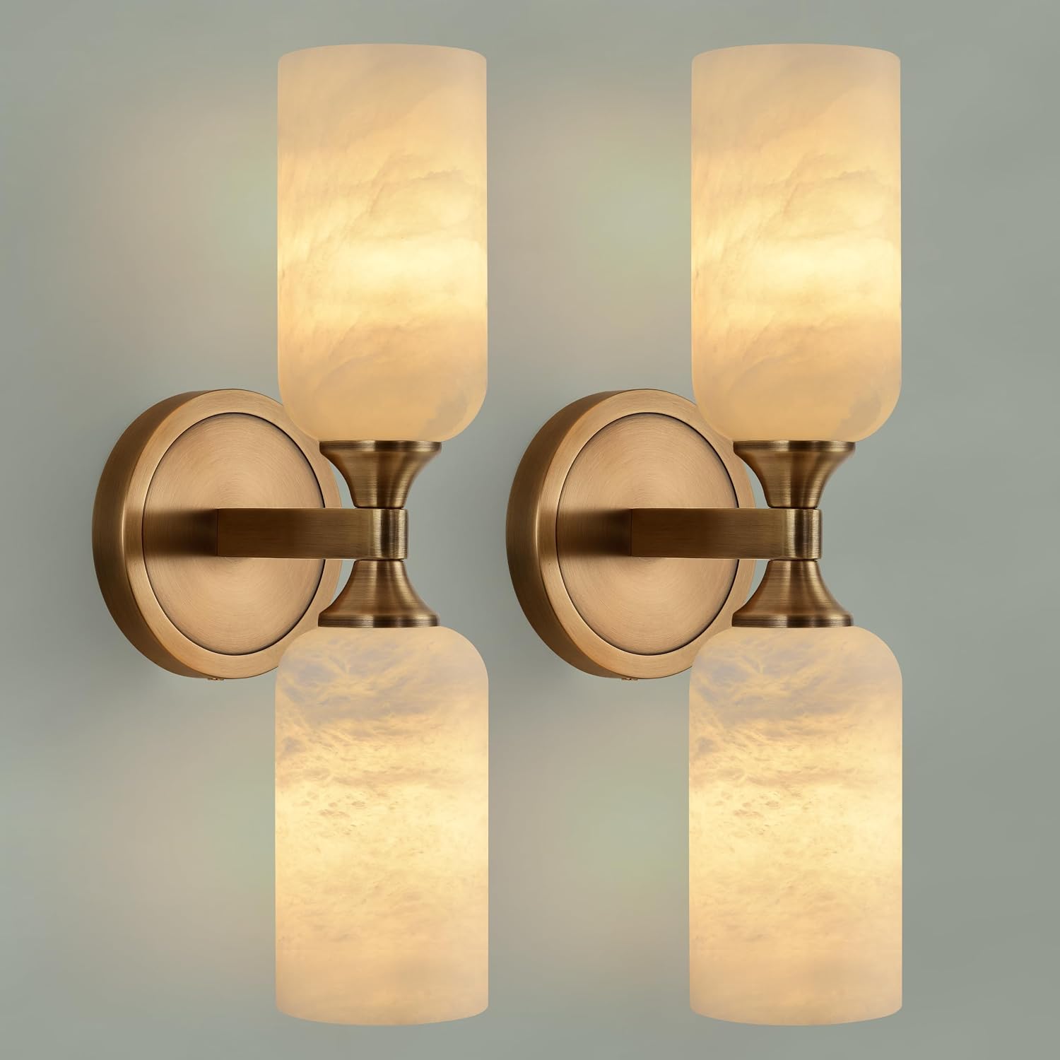 2‑Pack Solid Brass Alabaster Hardwired Wall Sconces
