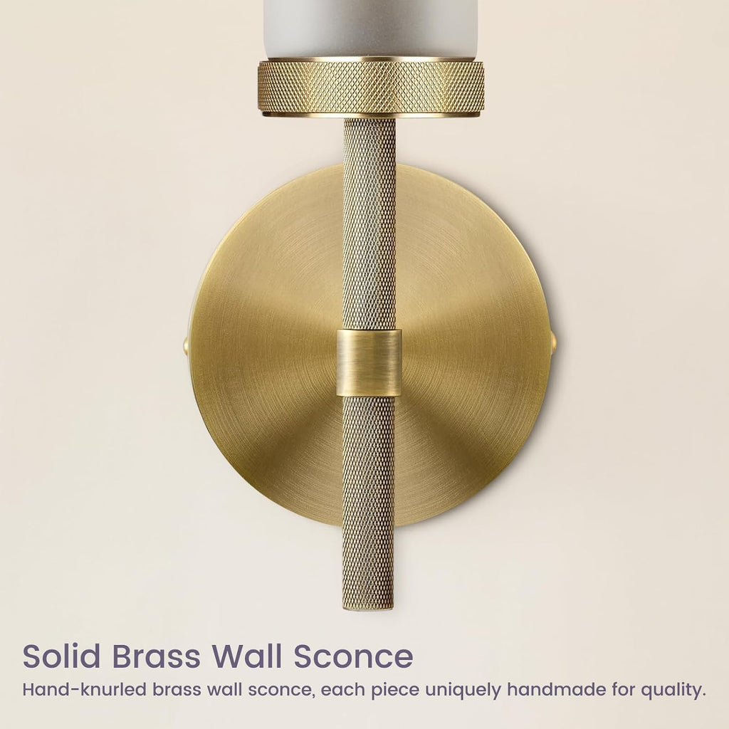 Brass Knurled Frosted Glass Bathroom Wall Sconces 2‑Pack