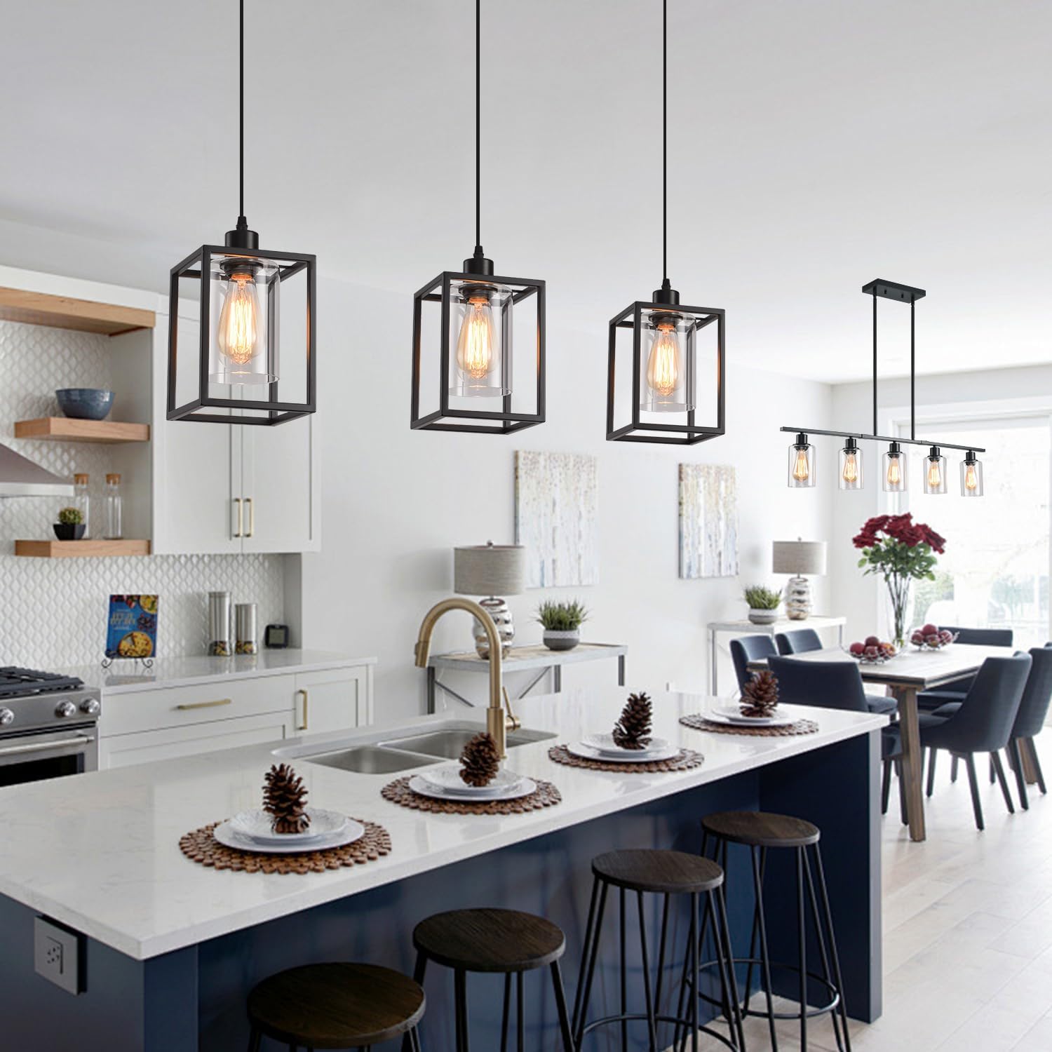 Black Glass Farmhouse Pendant Light