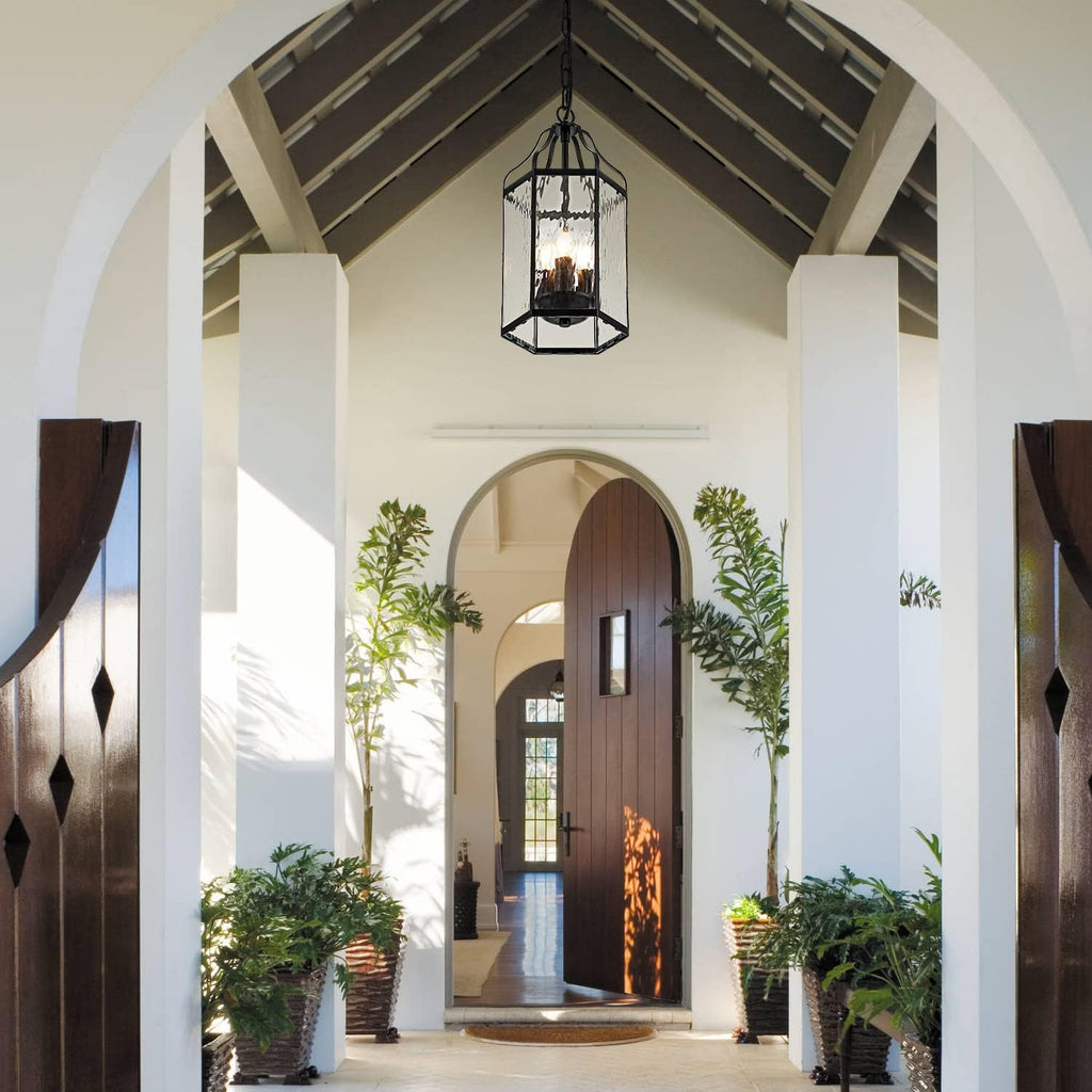 Black Rippled Glass Outdoor Pendant Light