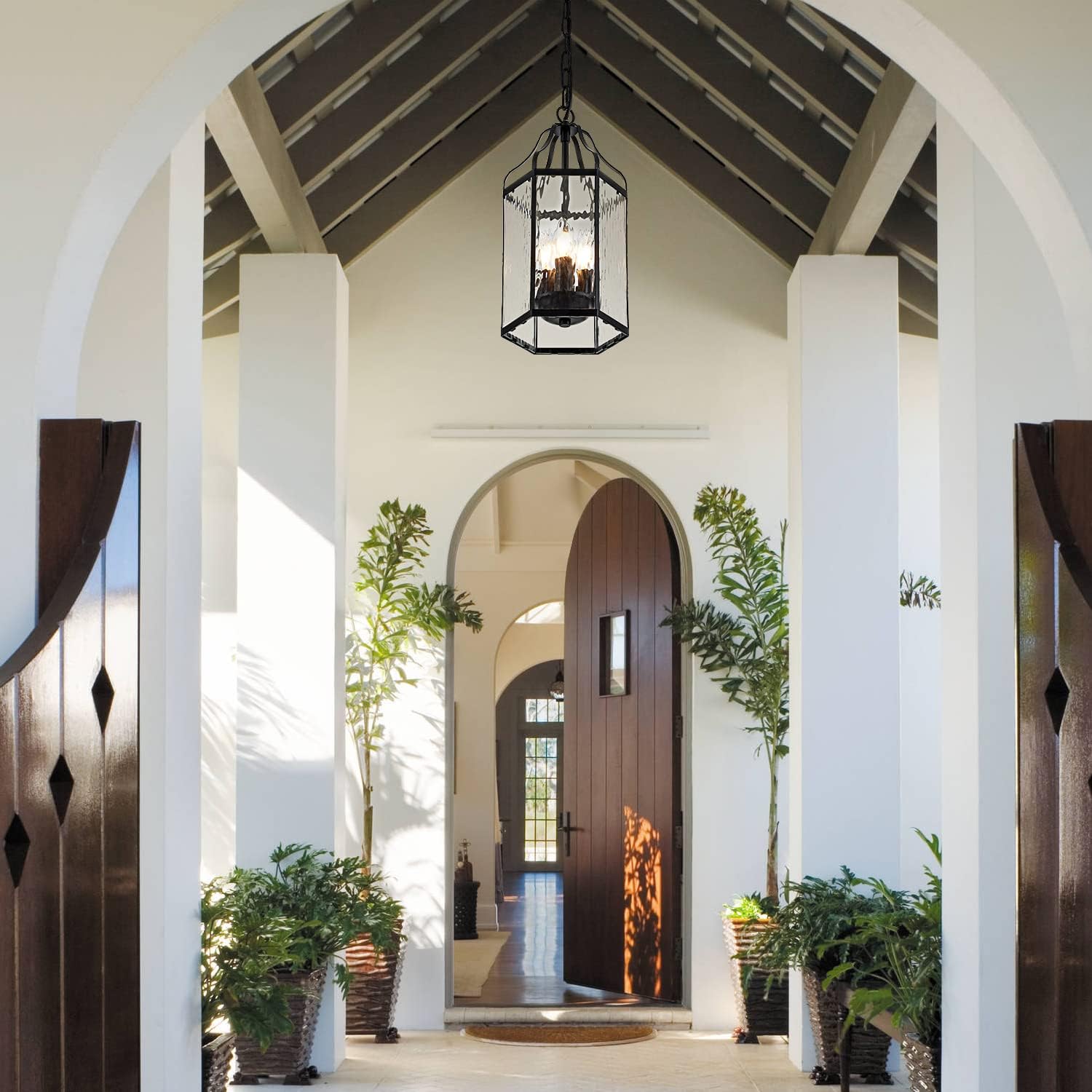 Black Rippled Glass Outdoor Pendant Light