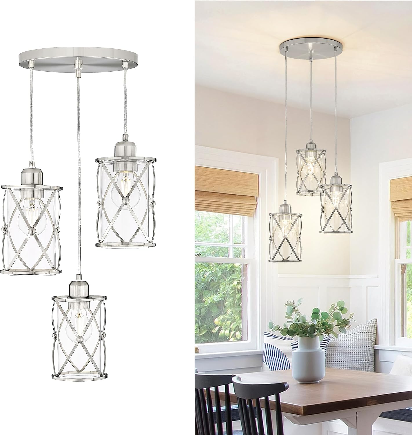 Brushed Nickel Glass Cluster Pendant Light