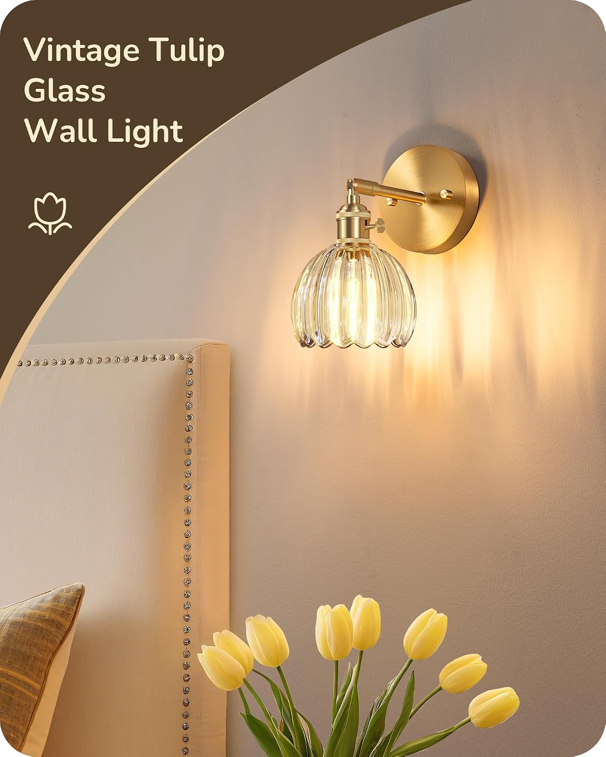 2‑Pack Brass Adjustable Tulip Glass Wall Sconces