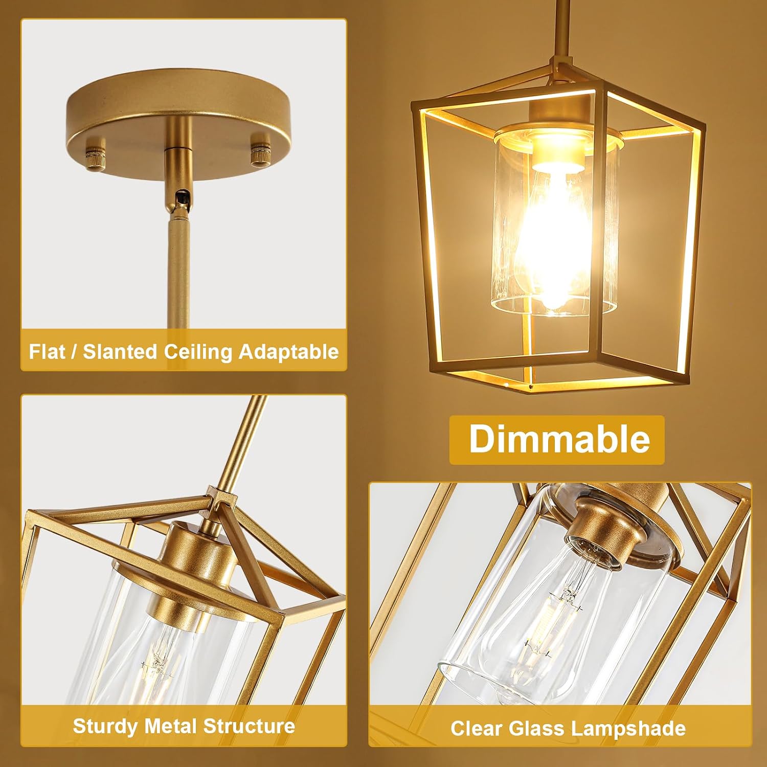 Gold Cage Glass Pendant Lights 2‑Pack