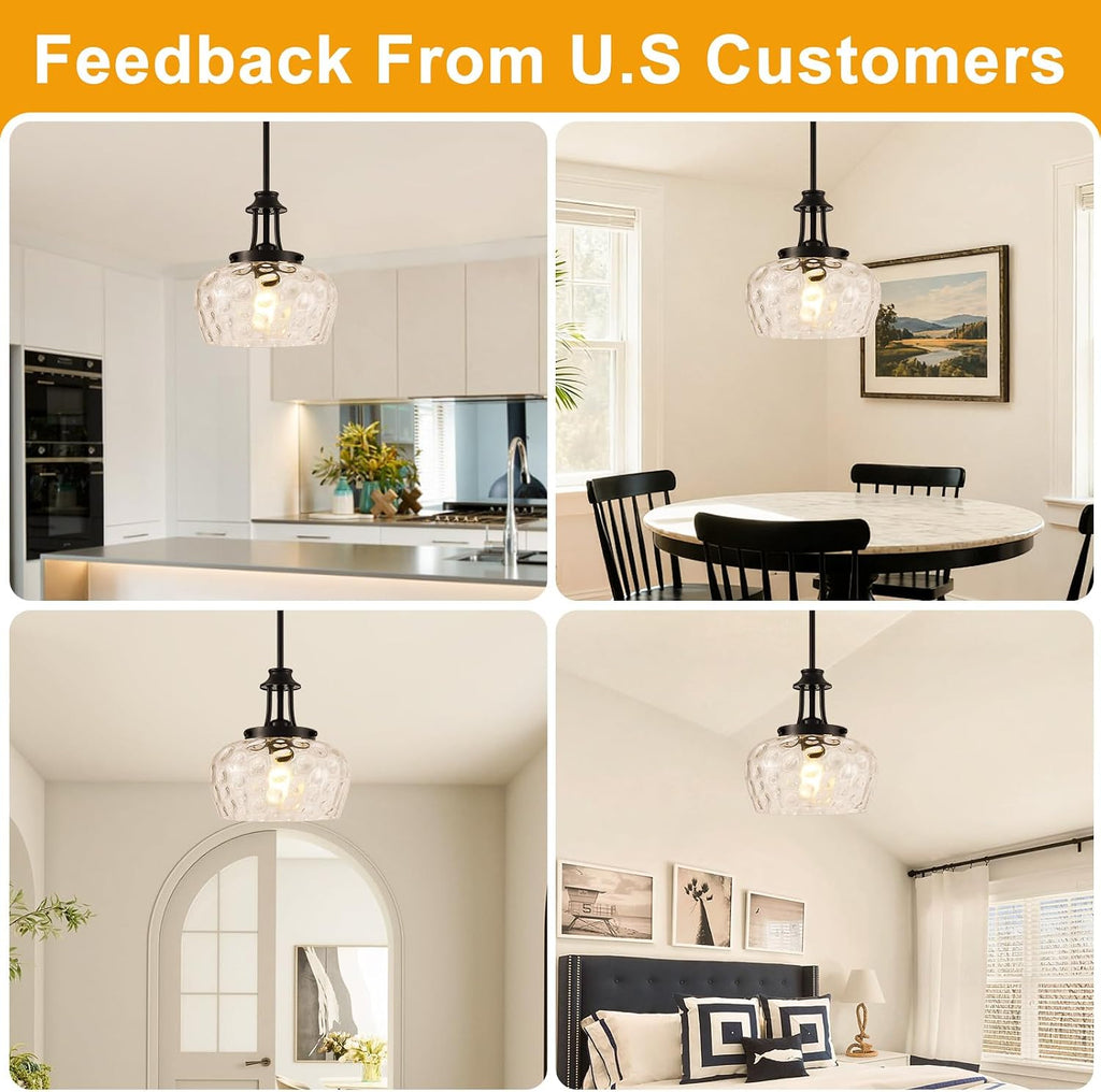 Matte Black Hammered Glass Pendant Light