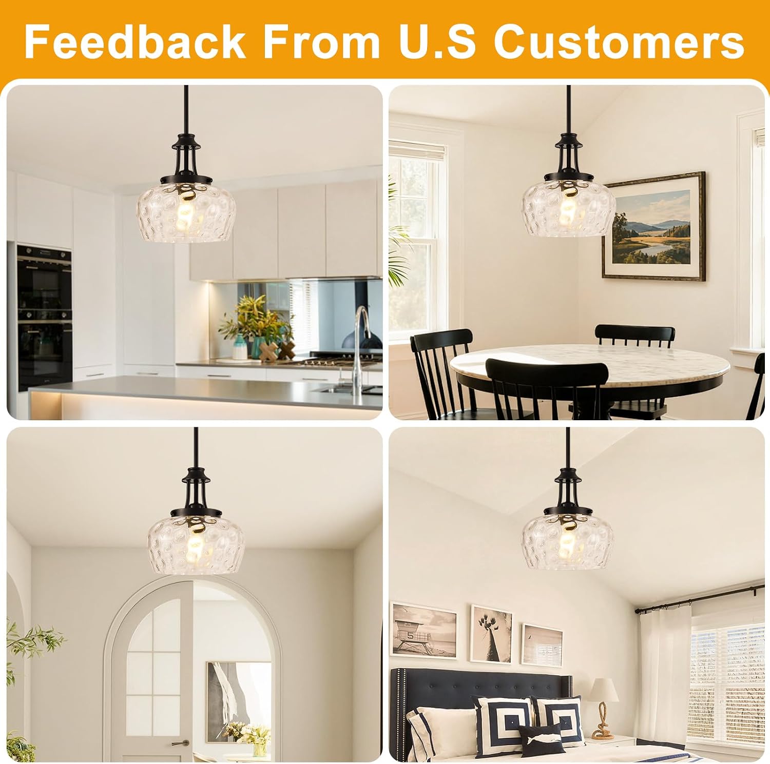 Matte Black Hammered Glass Pendant Light