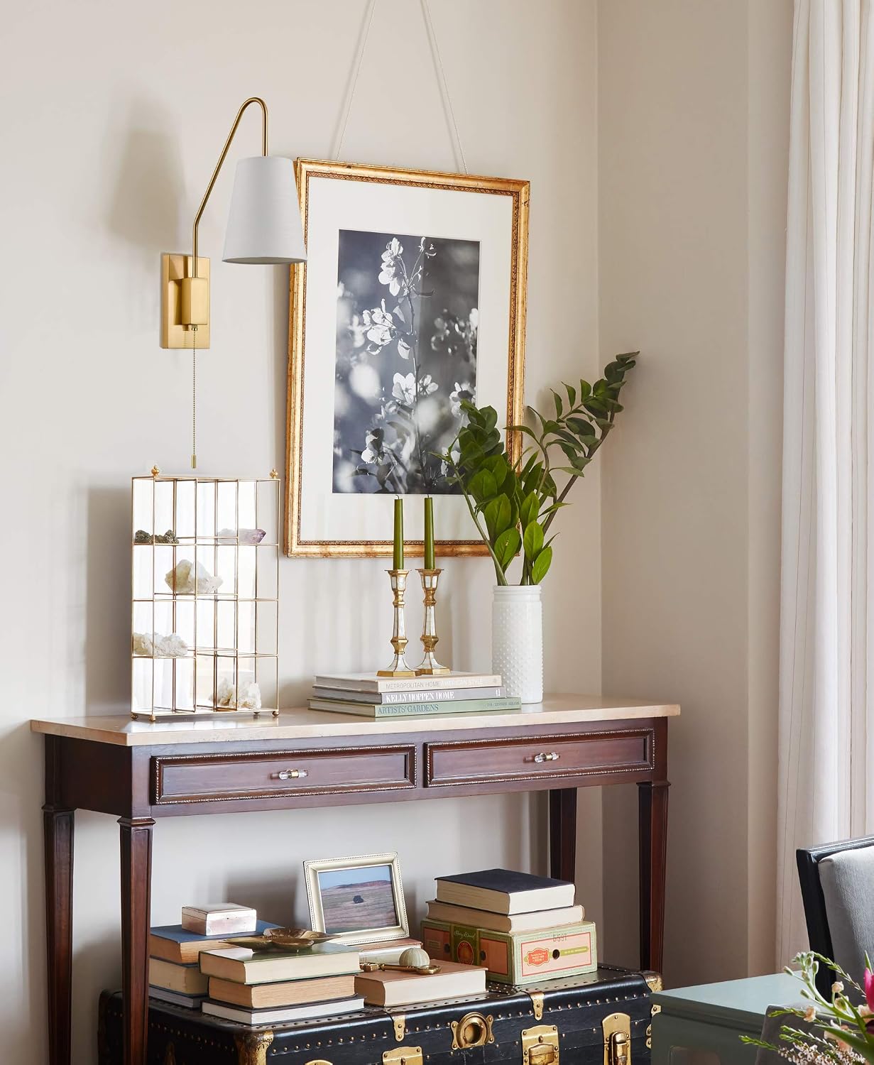 2‑Pack Modern Brass Plug‑in Wall Sconces with Linen Shade