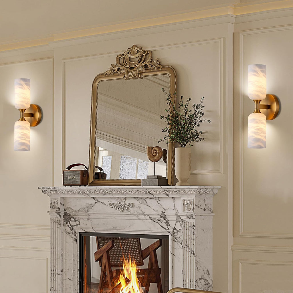 2‑Pack Modern Brass Marble Bathroom Wall Sconces
