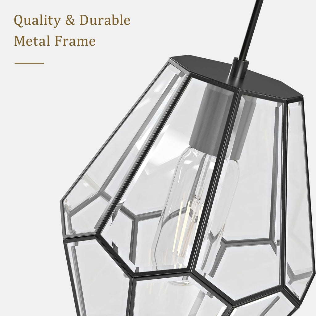 Black Geometric Glass Cage Pendant Light