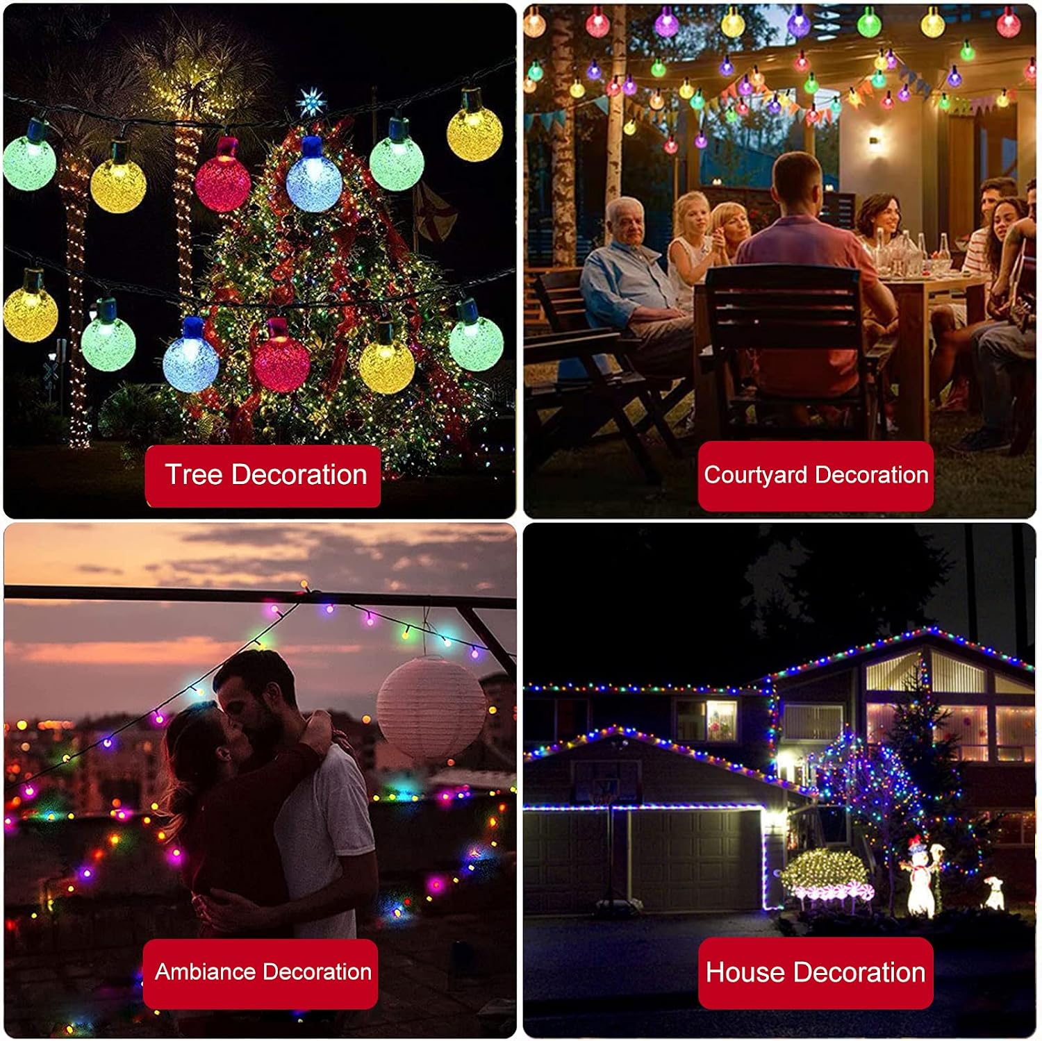 2‑Pack Solar Multi‑Color Globe String Lights