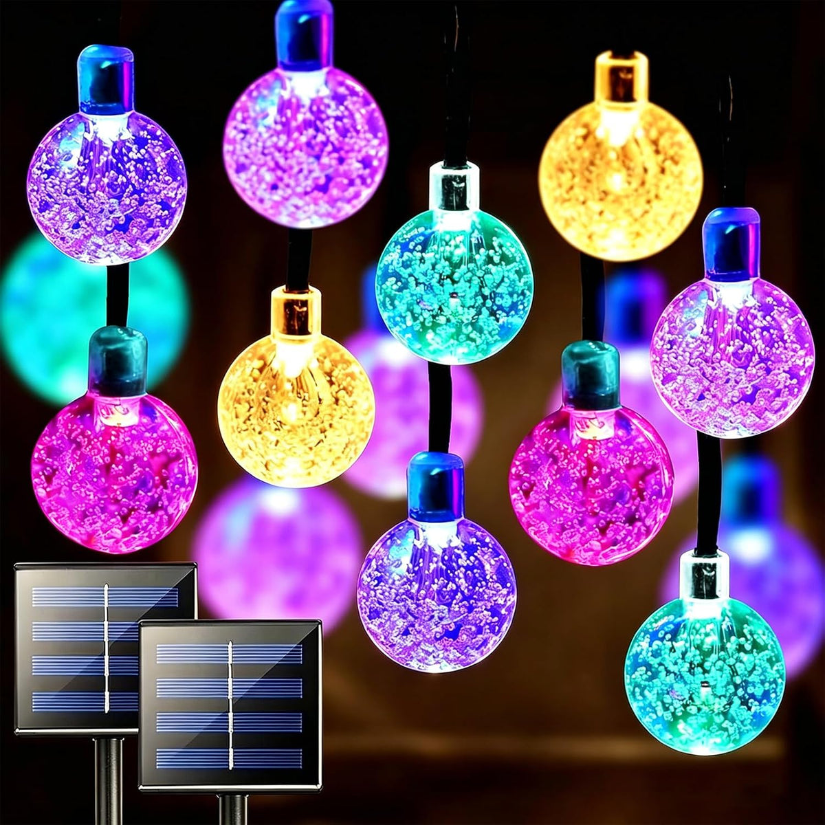 2‑Pack Solar Multi‑Color Globe String Lights