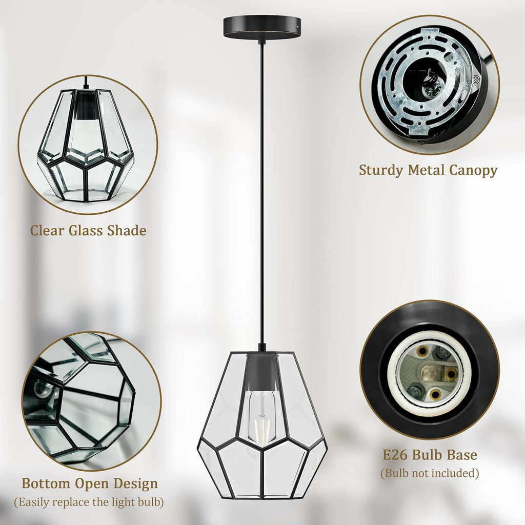Black Geometric Glass Cage Pendant Light