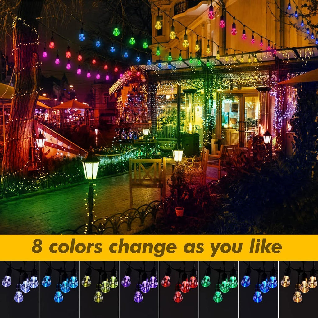 Solar RGB Edison Bulb String Lights with Remote