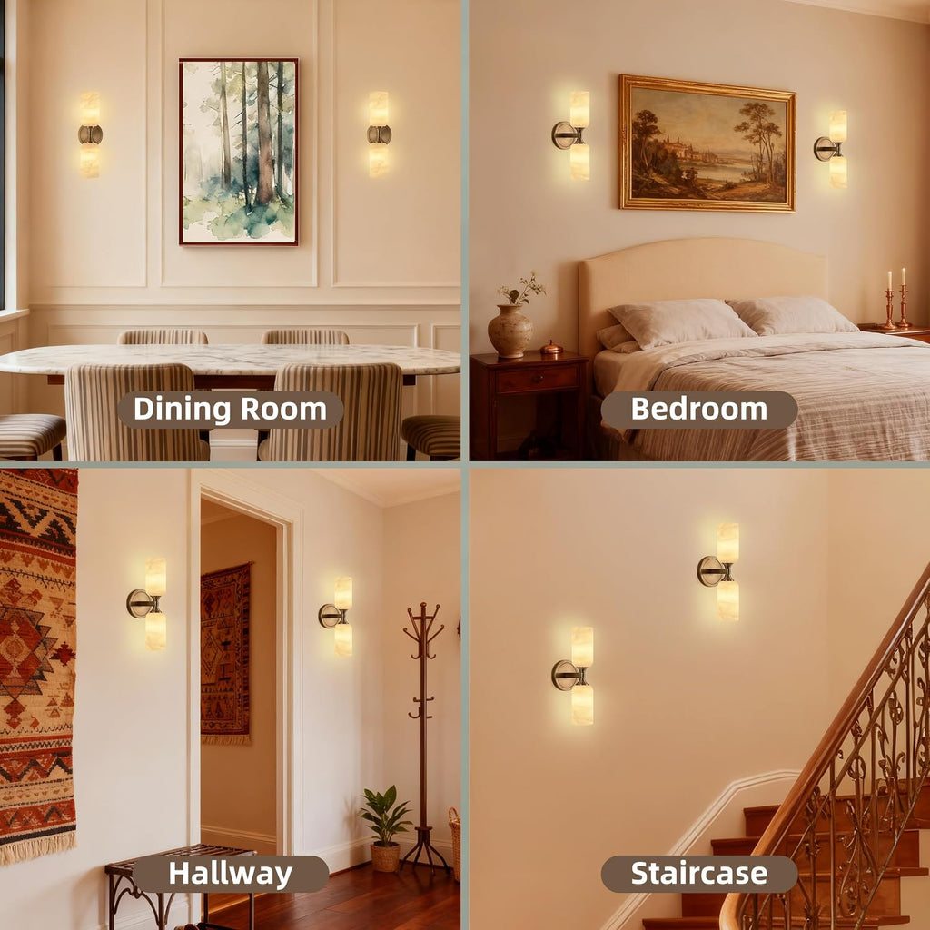 2‑Pack Solid Brass Alabaster Hardwired Wall Sconces