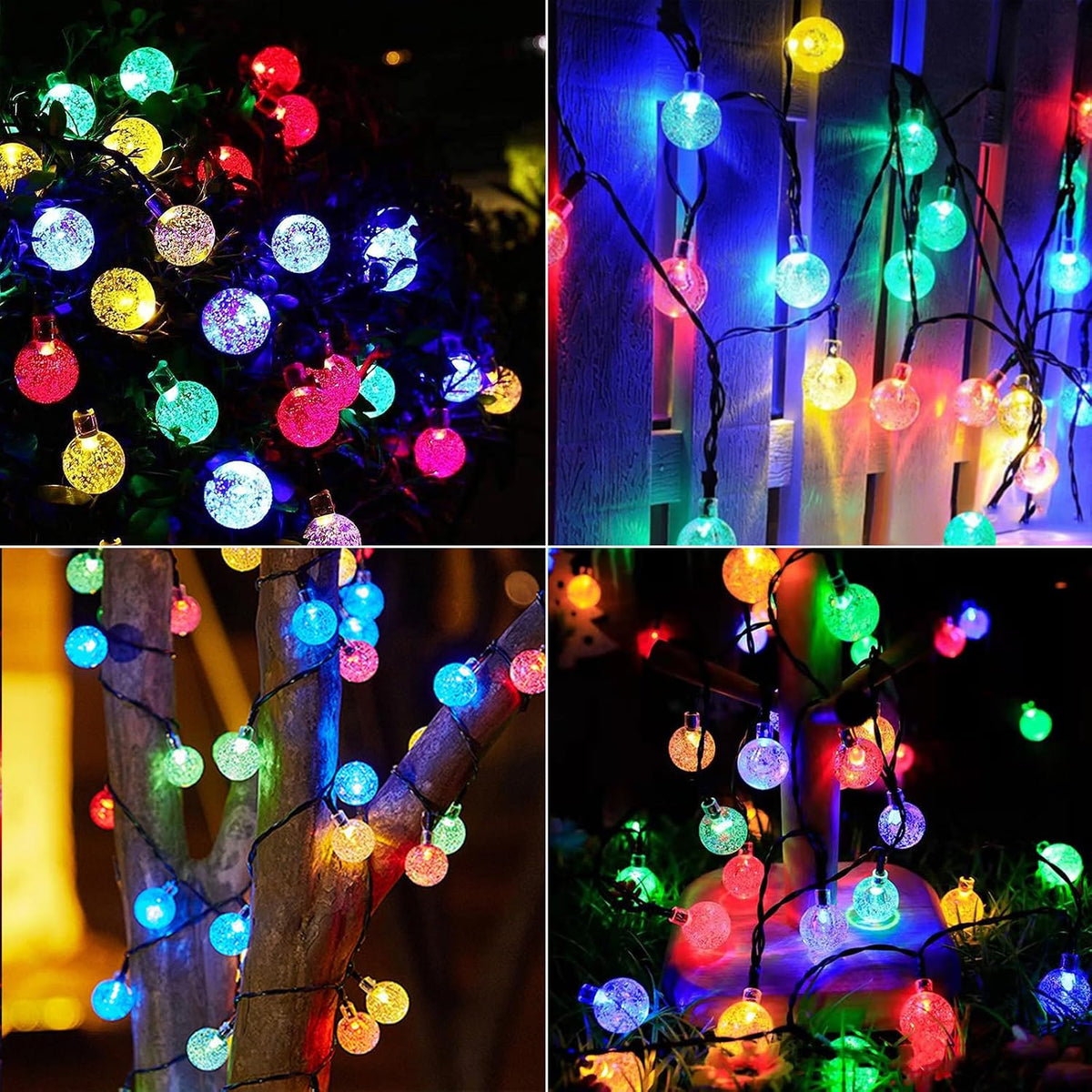 2‑Pack Solar Multi‑Color Globe String Lights
