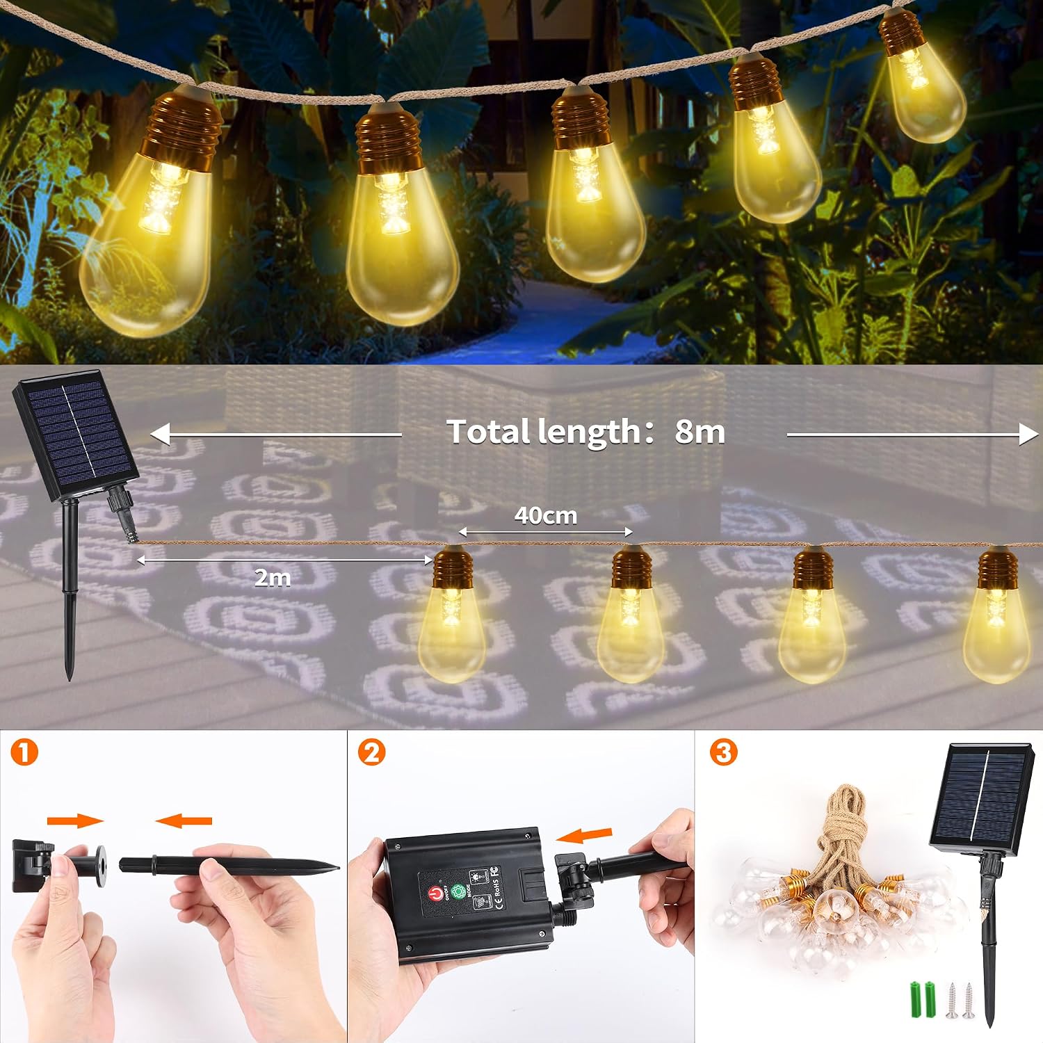 RGB Solar Hemp Rope String Lights