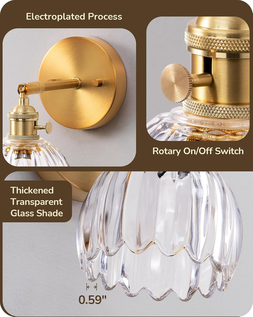 2‑Pack Brass Adjustable Tulip Glass Wall Sconces