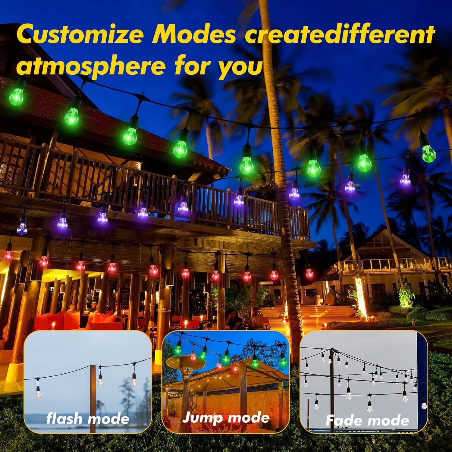 Solar RGB Edison Bulb String Lights with Remote