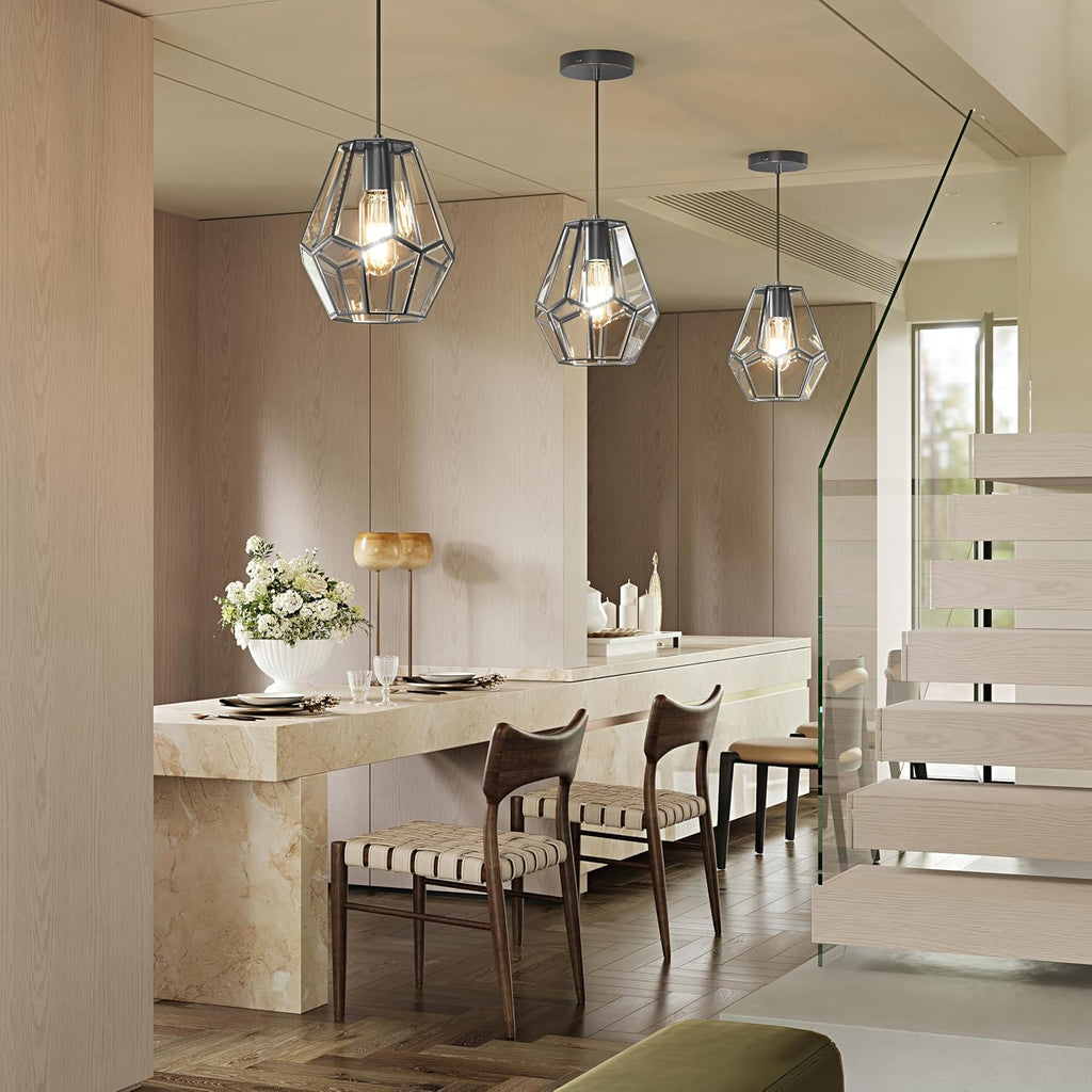 Black Geometric Glass Cage Pendant Light