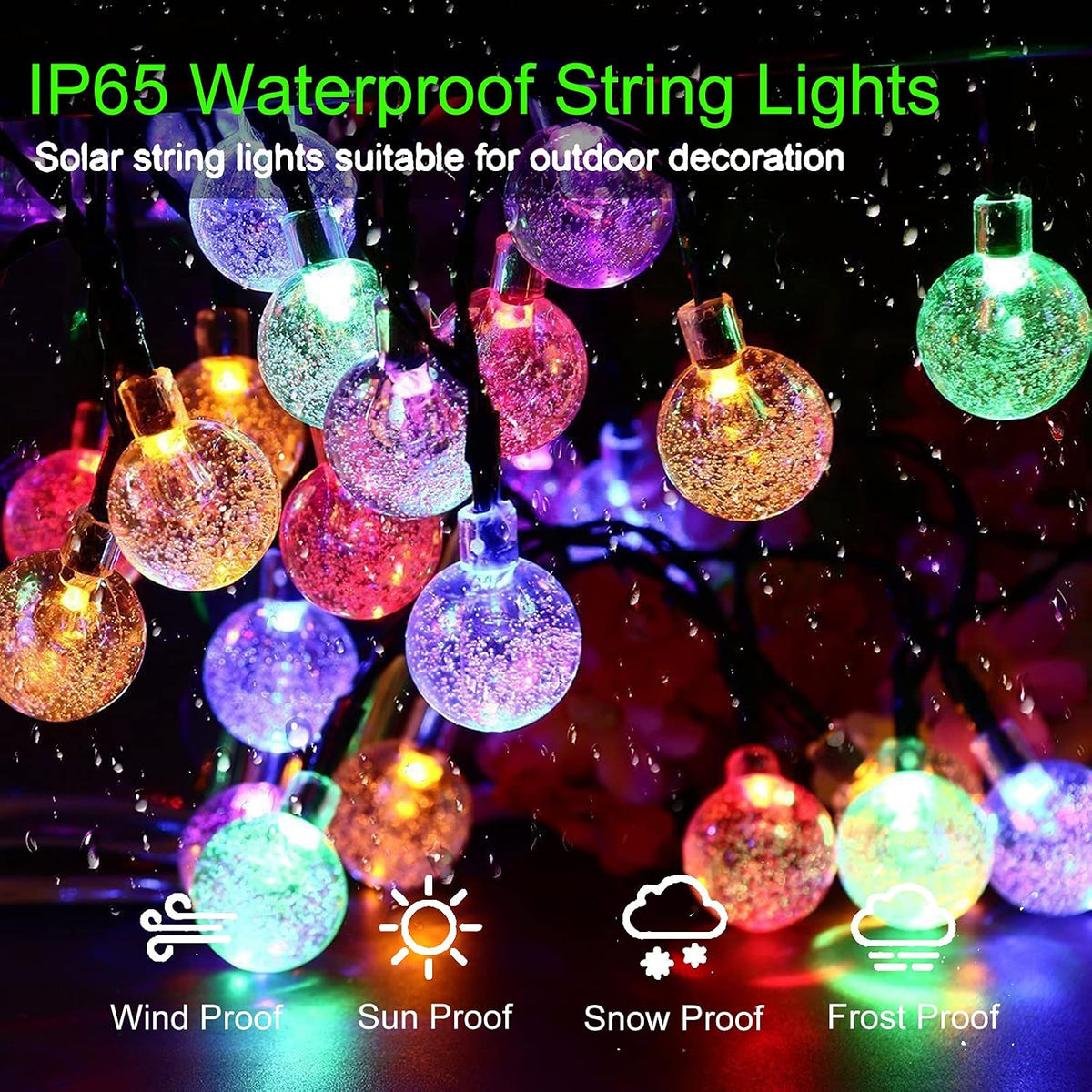 2‑Pack Solar Multi‑Color Globe String Lights