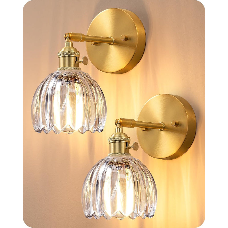 2‑Pack Brass Adjustable Tulip Glass Wall Sconces
