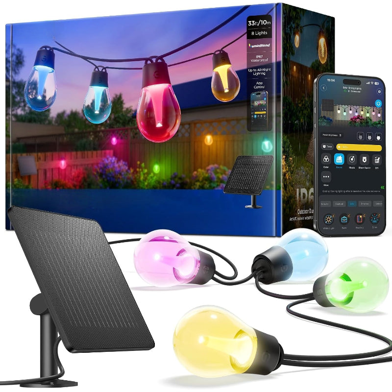 Bluetooth APP‑Controlled Solar RGBICW String Lights